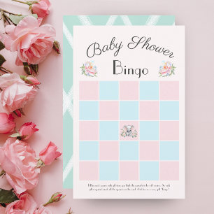 Papier Bingo Baby shower bébé éléphant pivoines et ballon
