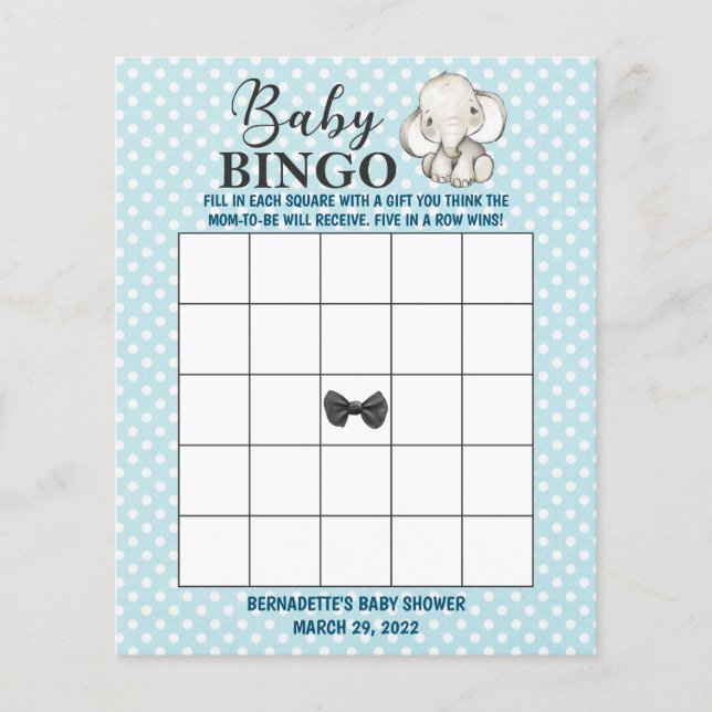 Papier Bingo Baby shower Blue Elephant (Devant)