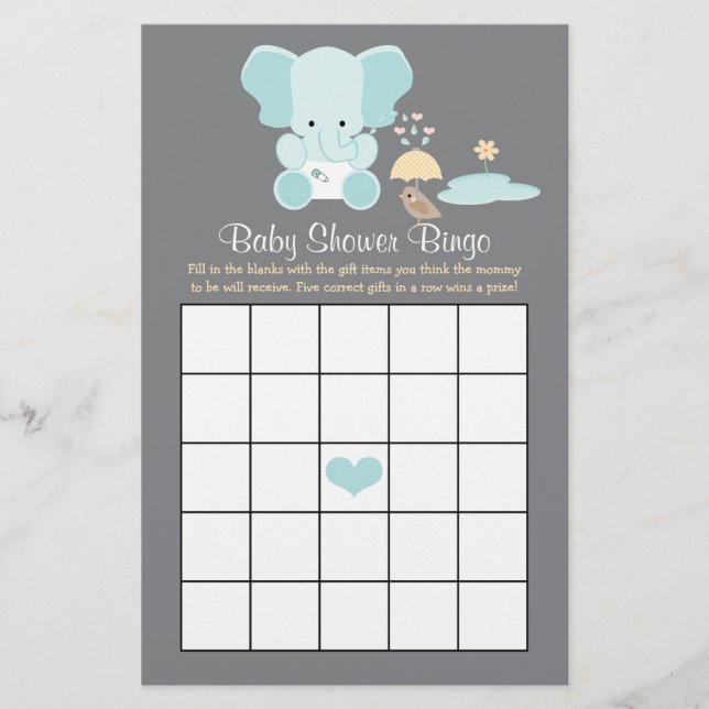 Papier Bingo Baby shower Blue Elephant (Devant)
