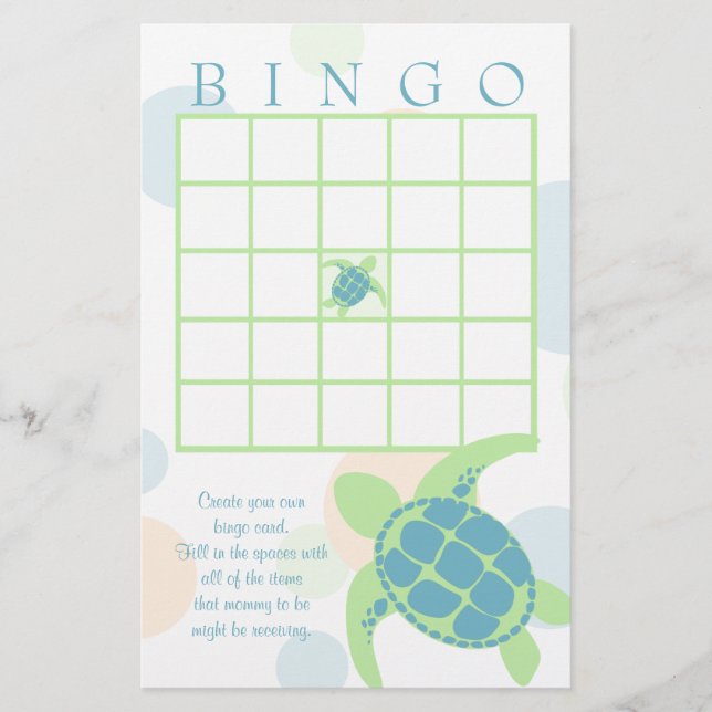Papier Bingo Baby shower de tortue de mer (Devant)