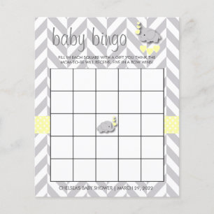 Papier Bingo Baby shower Eléphant Jaune et Gris Douce