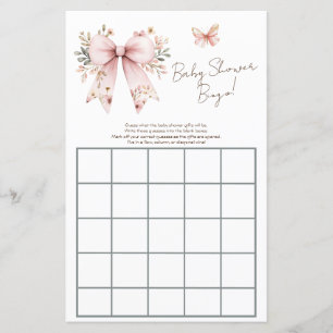 Papier Bingo Baby shower fille rose florale