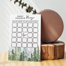 Bingo Baby shower forestier de pins d'aquarelle
