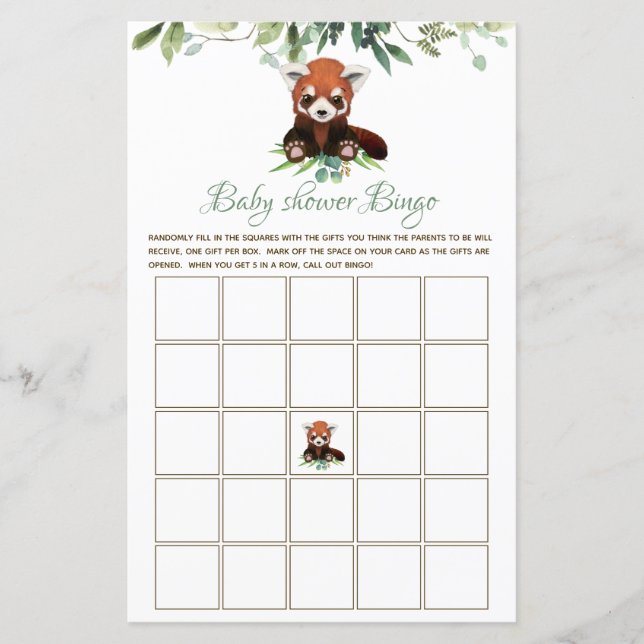 Papier Bingo Baby shower Jeu Genre Neutre Rouge Panda (Devant)