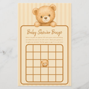 Papier Bingo Baby Shower Ourson avec Rayures Marron
