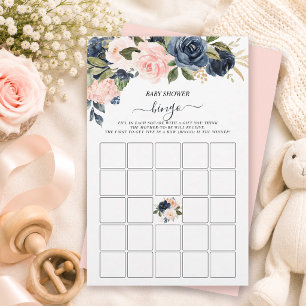 Papier Bingo Baby Shower Rose Navy Floral en Cascade