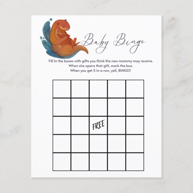 Papier Bingo babyshower jeu Sea Otter thème (Devant)