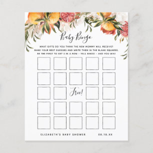 Papier Bingo bébé   Jeu de Baby shower floral