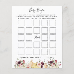 Papier Bingo bébé   Jeu de Baby shower floral