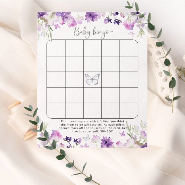Papier Bingo bébé papillon fleuri en argent violet (Créateur téléchargé)