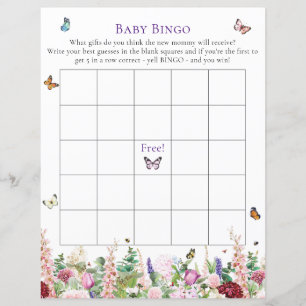 Papier Bingo bébé   Pink Purple Floral & Papillons Jeu