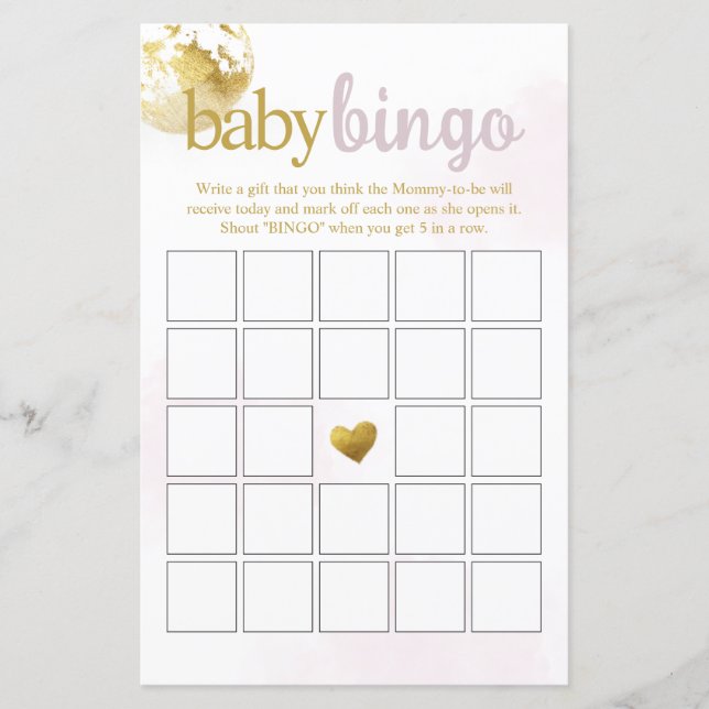 Papier Bingo Bébé Rose Sur la Lune Jeu de Baby Shower (Devant)