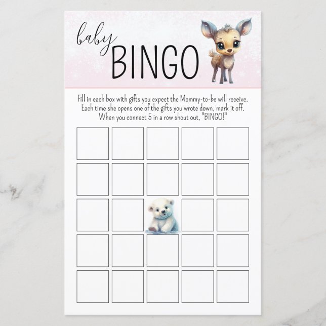 Papier Bingo Bingo Pink Winter Girl Baby shower Jeu (Devant)