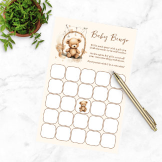 Papier Bingo de Baby Shower au Thème Ours en Peluche et G