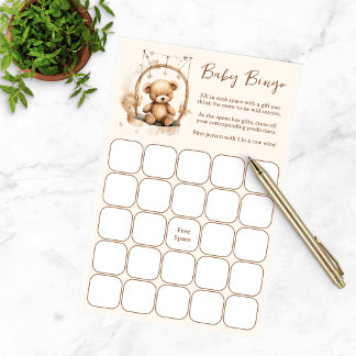 Papier Bingo de Baby Shower au Thème Ours en Peluche et G