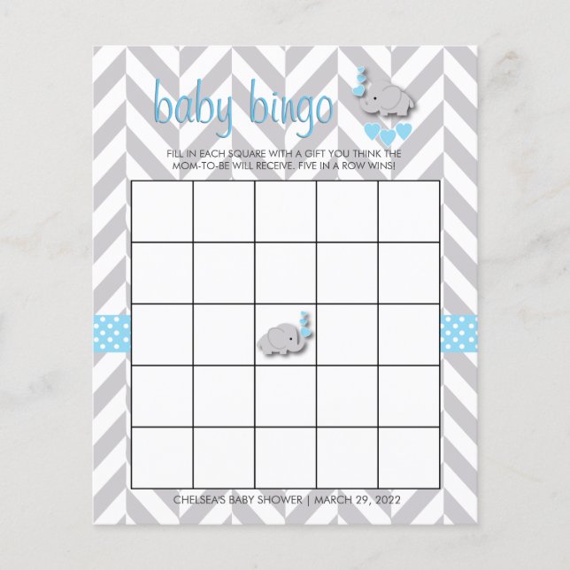 Papier Bingo de Baby shower bleu et gris doux (Devant)