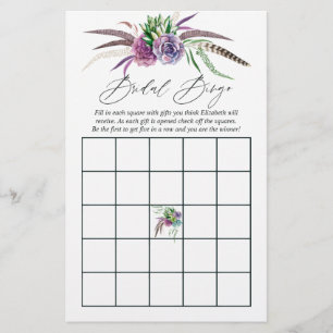 Papier Bingo de Baby Shower Bohème Mystique sur les Succu
