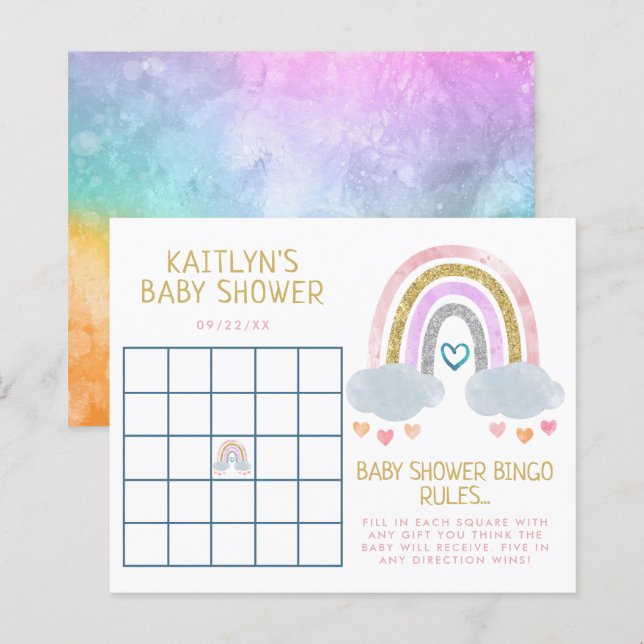 Papier Bingo de Baby shower de Little Rainbow (Devant / Derrière)