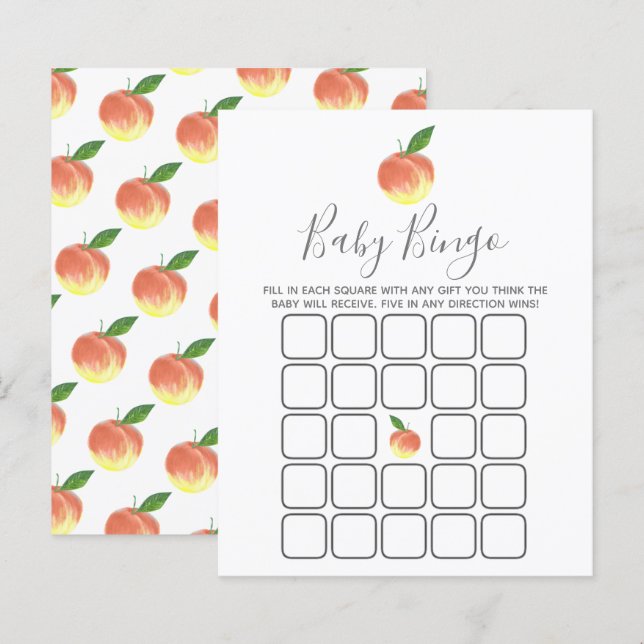 Papier Bingo de Baby shower de petite pêche douce (Devant / Derrière)
