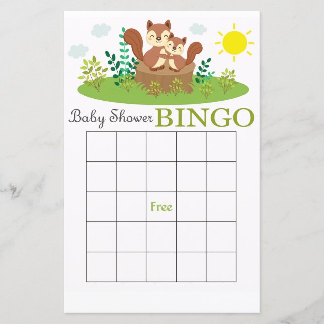 Papier Bingo de baby shower écureuil des bois (Devant)