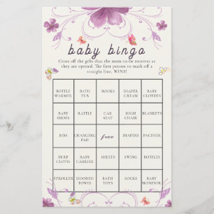 Papier Bingo de Baby shower Floral à papillon de printemp