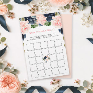 Papier Bingo de Baby Shower Floral Navy Rose