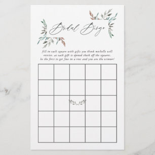 Papier Bingo de Baby Shower hivernal de verdure rustique