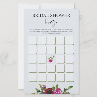 Papier Bingo de Baby Shower Mariage Fleurie Aquarelle Ble