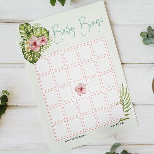 Papier Bingo de Baby shower rose Pingouin Tropical