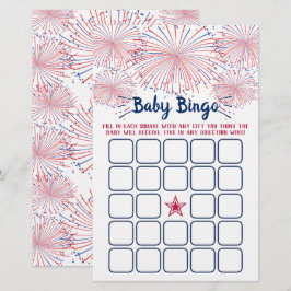 Papier Bingo de Baby shower rouge, blanc et bleu 4 juille