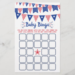 Papier Bingo de Baby shower rouge, blanc et bleu 4 juille