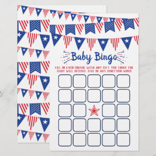 Papier Bingo de Baby shower rouge, blanc et bleu 4 juille