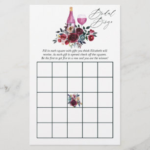 Papier Bingo de Baby Shower sur le thème du vin de Bourgo