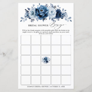 Papier Bingo de Fête des mariées florale de la marine à a