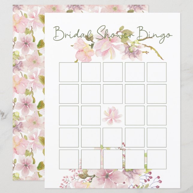 Papier Bingo de Fête des mariées florale rose Magnolia (Devant / Derrière)