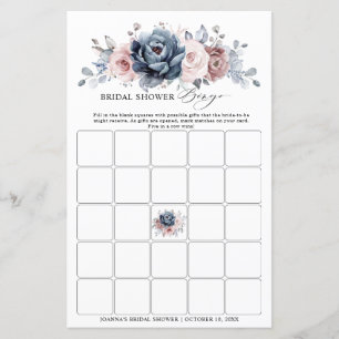 Papier Bingo de Fête des mariées rose Rose bleu Dusty