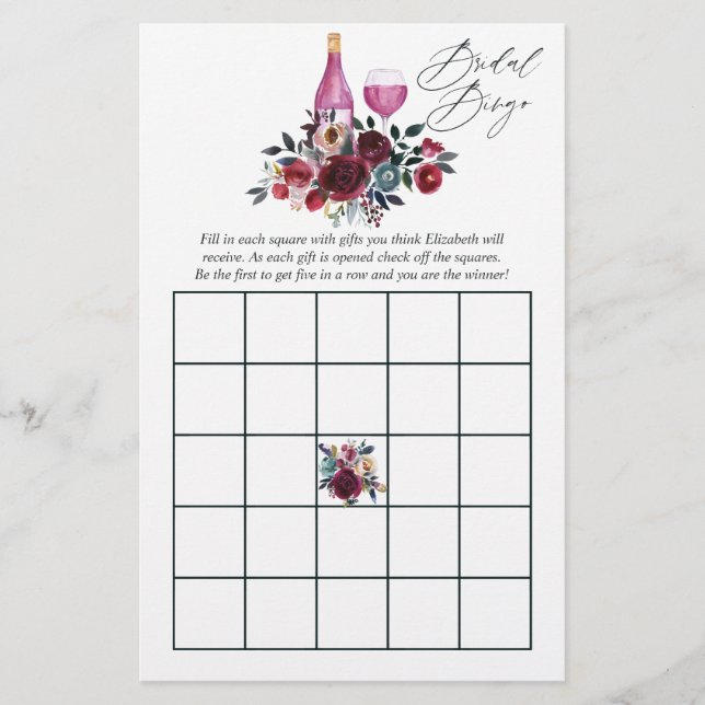 Papier Bingo de l'enterrement de vie de jeune fille Dégus (Devant)