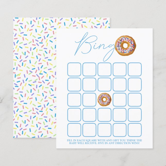 Papier Bingo du Baby shower de l'arrosage de donut (Devant / Derrière)