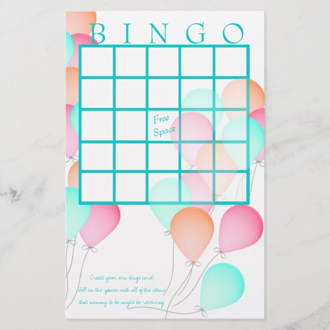 Papier Bingo du Baby shower des ballons (Devant)
