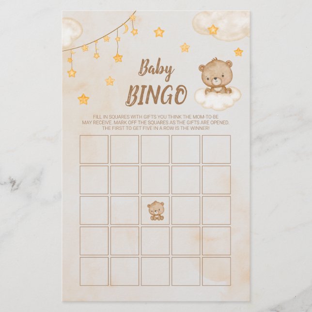 Papier Bingo du Baby shower d'ours Brown (Devant)