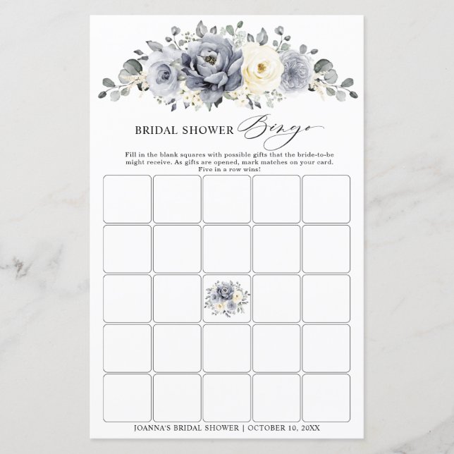 Papier Bingo Fête des mariées Boho d'hiver Silver Grey (Devant)