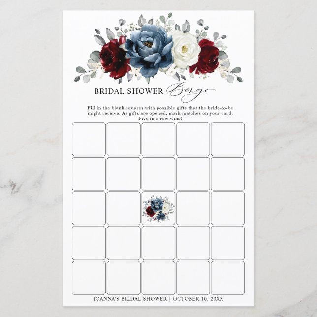 Papier Bingo Fête des mariées Boho Ivoty Boho bleu ardois (Devant)