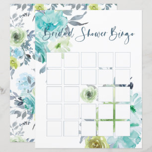 Papier Bingo Fête des mariées Florale bleu clair jaune ve