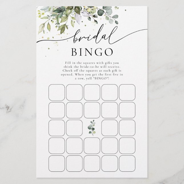 Papier Bingo Fête des mariées florale Eucalyptus vert (Devant)