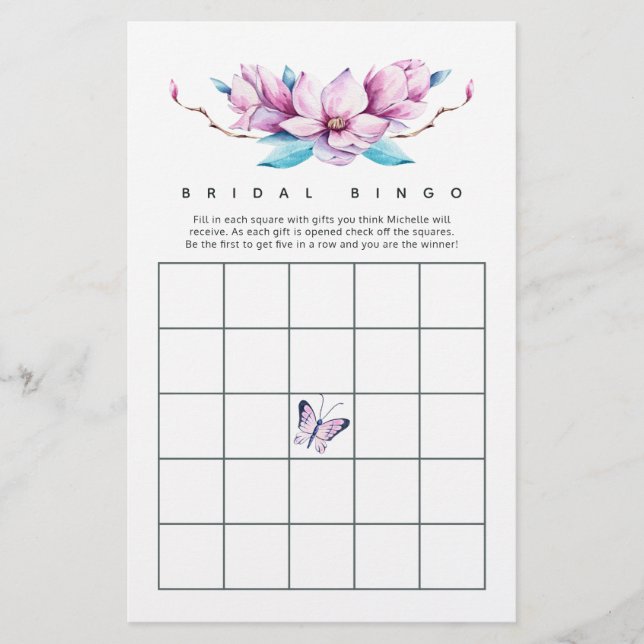 Papier Bingo Fête des mariées florale Magnolia (Devant)