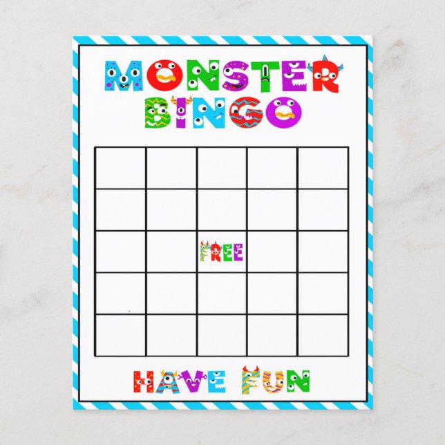 Papier Bingo Monster - jeu de baby shower (Devant)