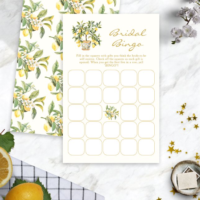 Papier Bingo nuptiale de citron d'aquarelle (Watercolor Lemon Floral Bridal Bingo Game by Painted Paperie
)