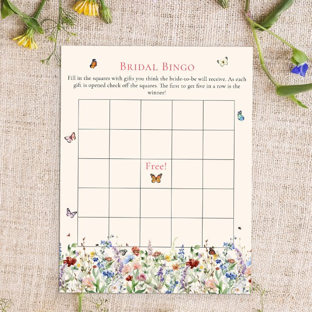 Papier Bingo nuptiale | Fleurs sauvages et papillons de B (Créateur téléchargé)