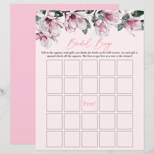 Papier Bingo nuptiale | Jeu de Fête des mariées florale r (Devant / Derrière)