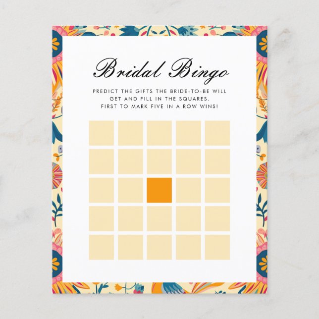 Papier Bingo nuptiale mexicaine Fête des mariées Florale (Devant)